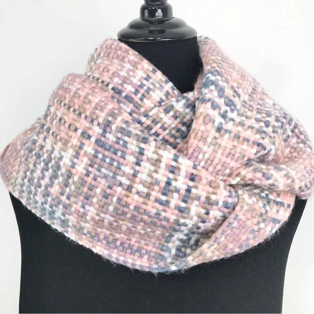 Demdaco Pink Blue Gold Metallic Soft Woven Yarn Infinite Scarf NWOT